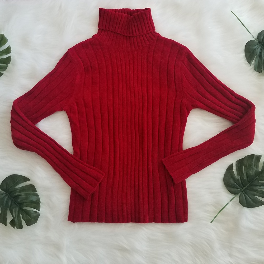 Red chenille turtleneck sweater by Energie